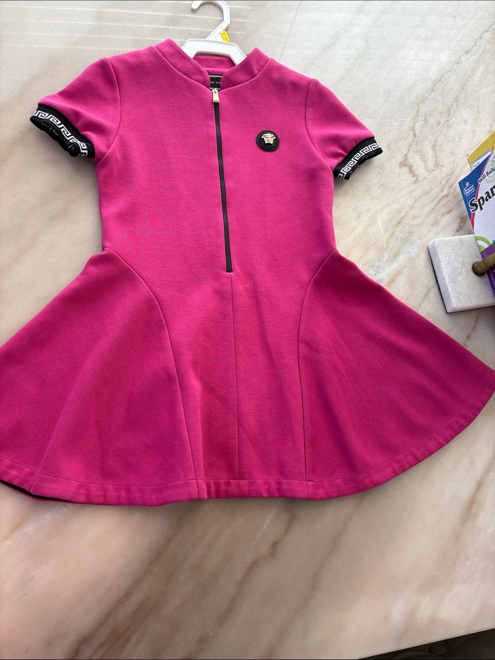 Versace Hot Pink Fit-and-Flare Girls Dress with Medusa Badge